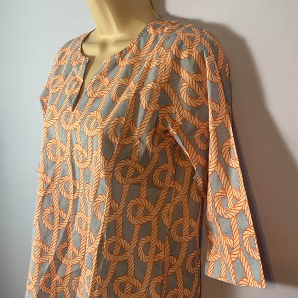 Gretchen Scott Designs Blue and Orange ropes print cotton tunic dress size 10/12 - Picture 2 of 6